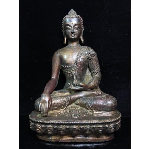 12"Tibet Temple Collection Old Bronze Cinnabar Lacquer Northern Wei Buddha Shakyamuni King Kong Buddha Ornaments Town House