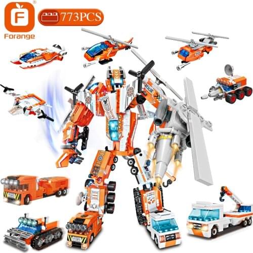 Forange 8 in 1 Transformation Robot Building truck Block City Engineering Excavator car truck Bricks toy For Children