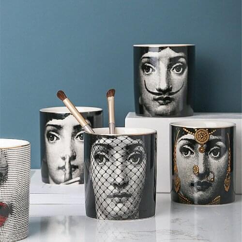 Retro Cosmetic Brush Storage Jar Nordic Jewelry Lipstick Ceramic Organizer Can Desktop Vintage Decoration Chic Dry Flower Tank