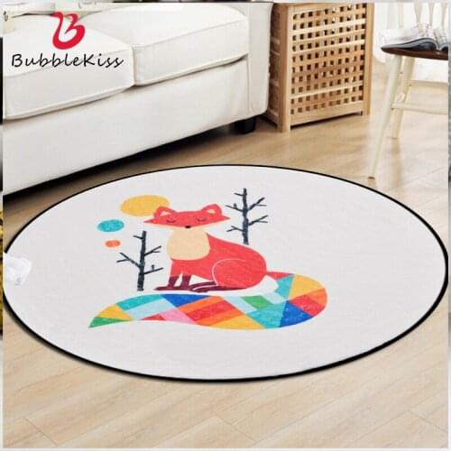 Bubble Kiss Modern Bedroom Decor Carpet Geometric Round Carpets For Living Room Non-Slip Rug Cartoon Fox Kids Crawling Rugs