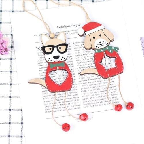 Cute Dog Design Wooden Christmas Hanging Drop Ornaments With Bell Pendants Xmas Tree Holiday Home Party Decor Supplies 2020 New