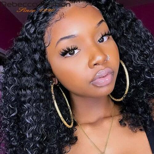 Rebecca Mongolian Curly Short Human Hair Wigs For Women kinky Curly Lace Front Human Hair Wigs Remy Hair 200 Bob Lace Front Wigs