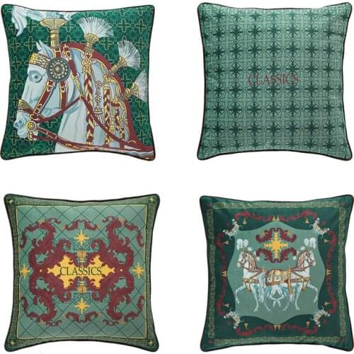 Soft Vintage Luxurious Velvet Pillowcases Cushion Covers Fine Horse 45x45cm Square PIllow Cushion Cover French Design