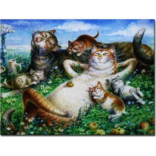 Vladimir Rumyantsev sit down cat world oil painting wall Art Picture Paint on Canvas Prints wall painting no framed