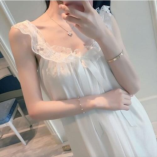 Womens Camisoles Full Slips Dress Lolita Spaghetti Strap Sleepshirts Lace Mesh Princess Nightgowns Nightdress Sleep Loungewear