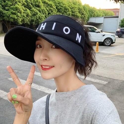 New Womans Sun Hats Female Embroidery Visor Caps Korea Wide Brim Summer Cap Casual Shade Hat Empty Top Hat Girls Beach Hat