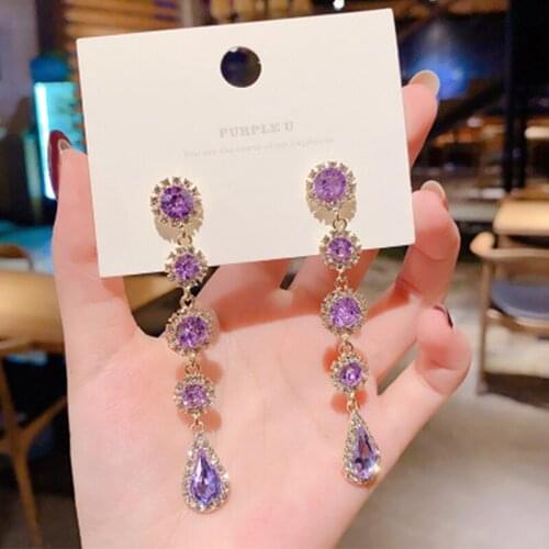 New Retro blue Shiny Crystal drop Earrings white zircon Pendant Earring For Women Wedding Jewelry gift