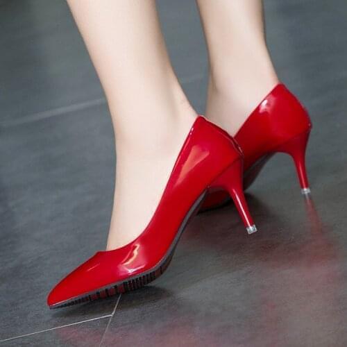 Spring and autumn new Korean pointy patent leather pumps womens stiletto work Artificial Leather Pointed Toe