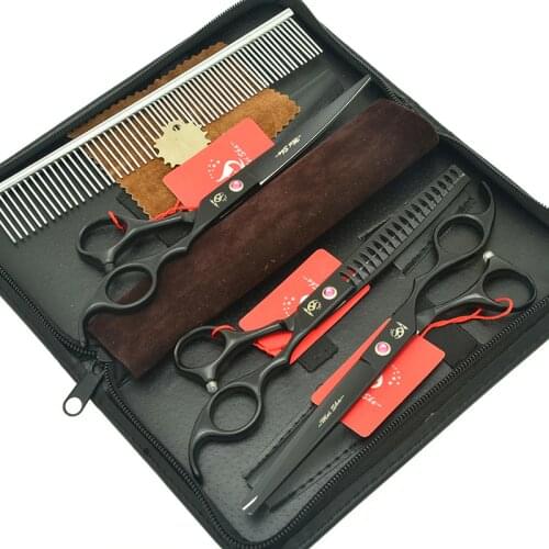 Meisha 7 inch Black Dog Grooming Scissors Kit Professional Pet Cat Puppy Haircut Shears Curved Cutting Thinning Scissor HB0156