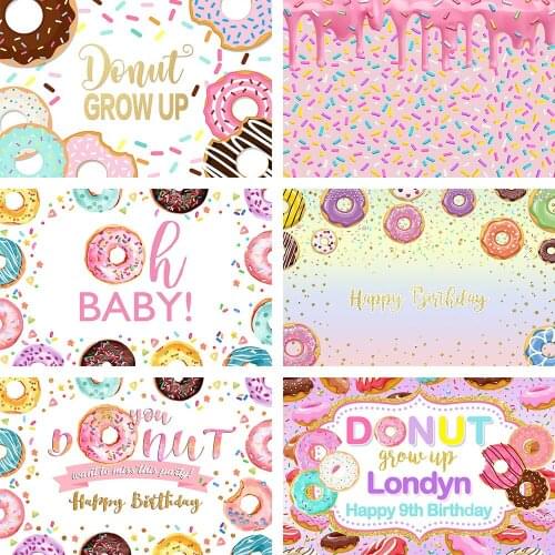 Donut Custom Backdrops Sweet Girl Birthday Party Oh Baby Shower Chocolate Pink Photography Backgrounds Photo Studio Props Decor