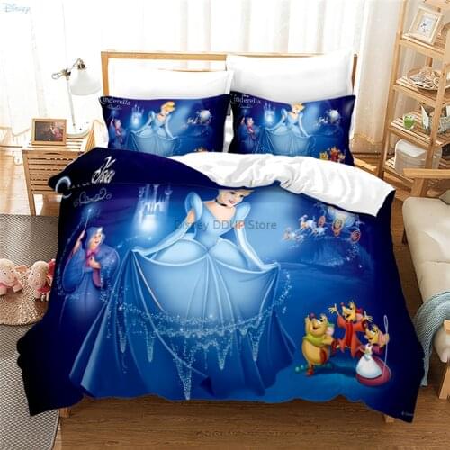 Cinderella Pocahontas Jasmine Cartoon Princess Printed Duvet Cover Sets Pillowcase Twin Full Queen King Bed Linen Bedding Sets