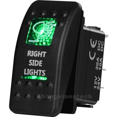 Right Side Lights 5 Pin On Off Green Led Backlit Printed Rocker Switch for Car Boat Truck 12v 24v SPST Waterproof