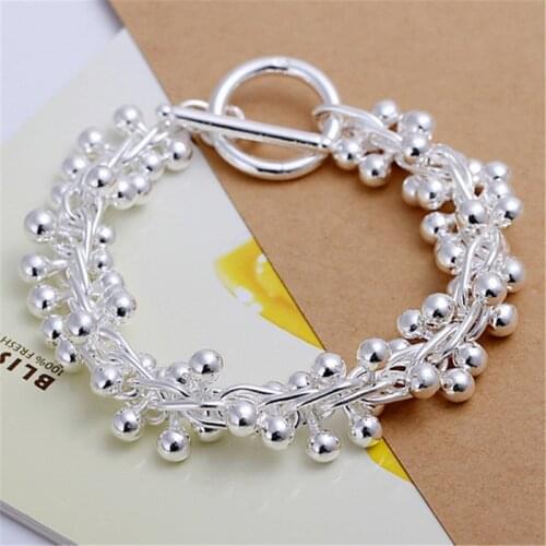 Silver color bracelets Chain solid beads women lady wedding fashion jewelry Christmas gifts grapes Bracelet men gifts