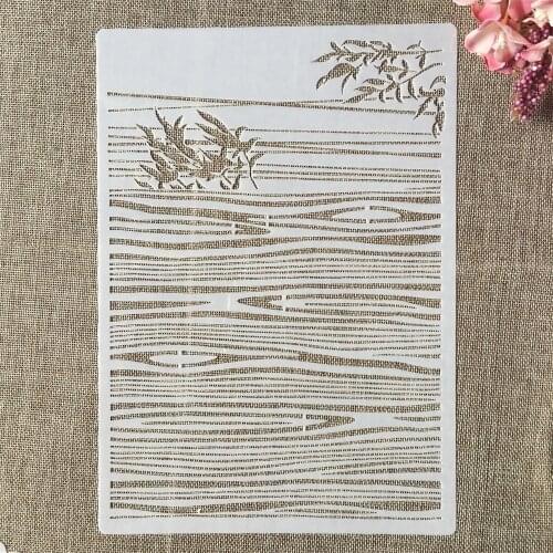 A4 29cm Bamboo Leaves Wooden Texture DIY Layering Stencils Wall Painting Scrapbook Coloring Embossing Album Decorative Template