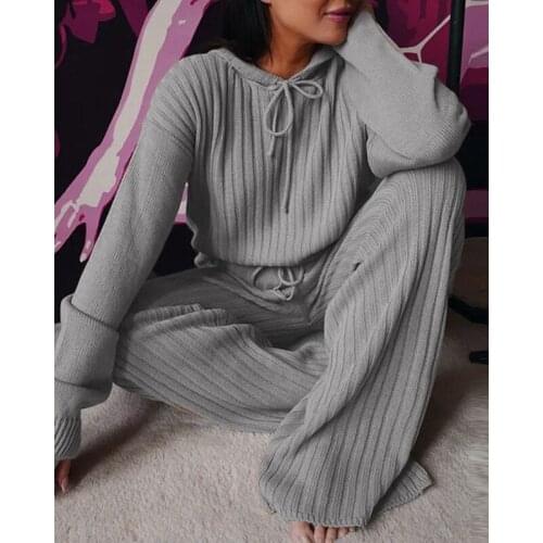Knitting Womens Sweatshirt Set Hooded Autumn Womens Pants 2 Pcs Pantsuits Womens Tracksuit Plus Size Casual Outsuit Playsuit