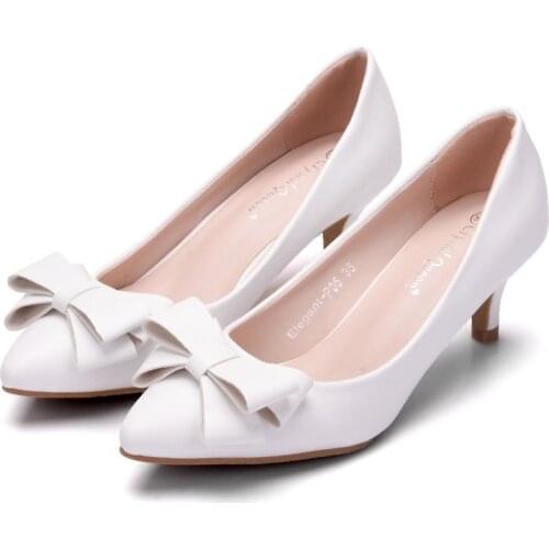 Crystal Queen Spring Summer Women Pumps Sweet Bowknot High-heeled Shoes white High Heel Shoes Pointed Stiletto Elegant 5cm