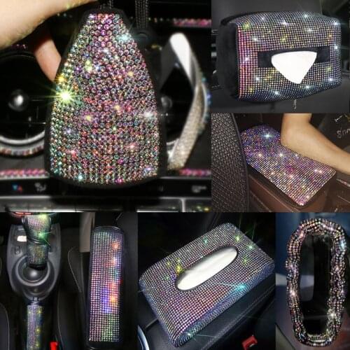 Bling Rhinestones Crystal Colorful Car Seat belt cover pad Steering wheel cover Auto Interior Accessories Women