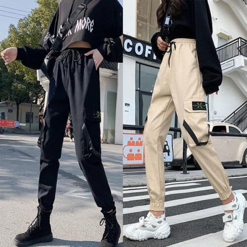Women High Waist Cargo Pants Fashion Loose Streetwear Trouser Woman Elastic Waist Drawstring Jogger Pant Plus Size Casual pant