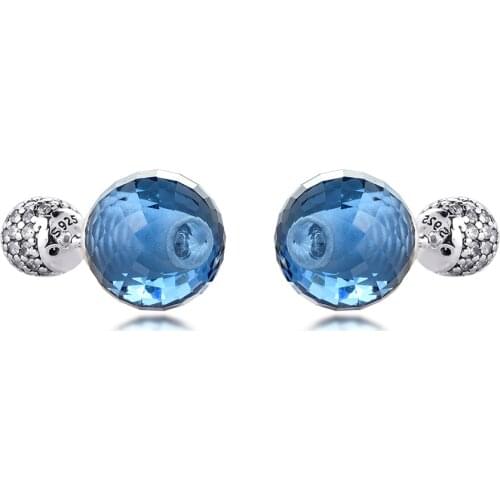 Authentic 925 Sterling Silver Shimmering Midnight Blue Crystal Stud Earrings For Women Wedding Jewelry Pendientes Bijoux Femme