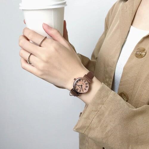 Roma Number Retro Women Watches Ulzzang 2019 Fashion Brand Charm Ladies Dress Bracelet Watch With Brown Vintage Leather Band