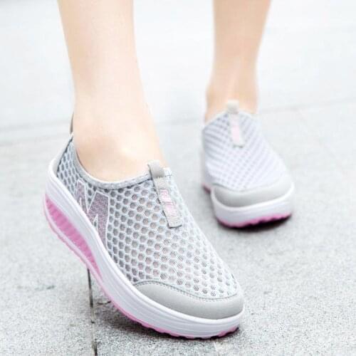 Big Size Platform Without Laces Sport Shoes Women Sneakers Womens Running Shoes Wedge Sports Shoes Gray Fitness Training A-487