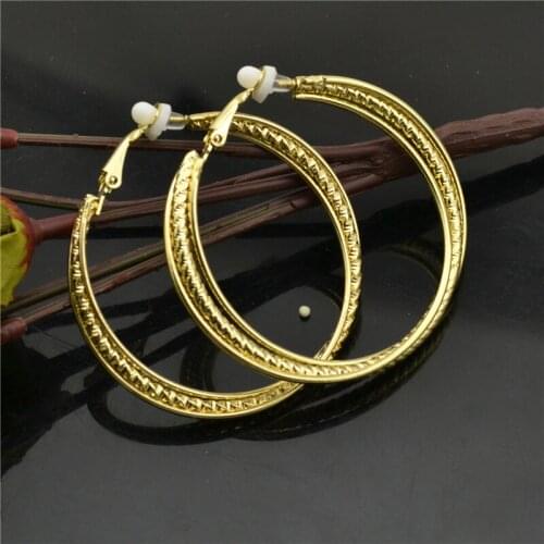 Clipped on the ears Non pierced Earrings for women Big circle Shiny Round Fashion Jewelry Accessories personality Ladies Earings