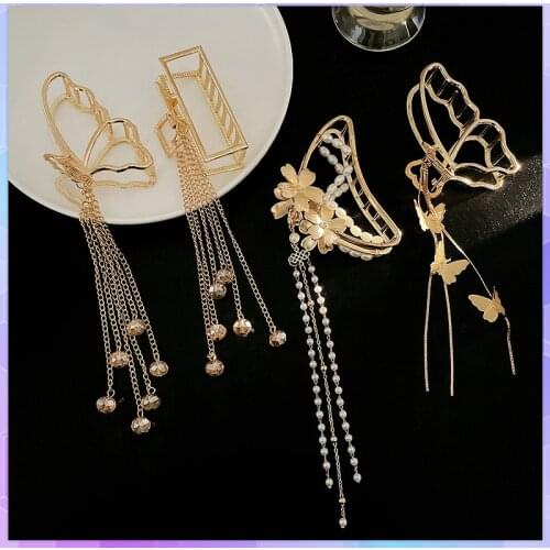 Women Barrettes Metal Hair Claws Hair Accessories Fringe Hair Clips Tassel Butterfly Hairpins Ladies Headwear Girls Female