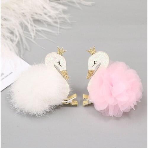 1 PC Cute Glitter Swan Barrettes Crown Pompom Fuzzy Hairpin For Dance Show Hairclips Headgrips Hair Accessories For Girls