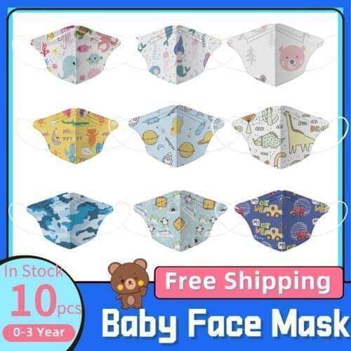 10/50pcs 0-3 Yeas Mascarillas Infant Baby Mask Kids Childrens Disposable Face Mask Cartoon Print 4ply Masks Funny Halloween Mask