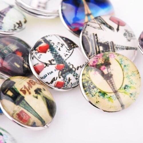 10pcs/lot 18mm Snaps Jewelry Cameo Eiffel Tower Multicolor Mixed Stone Snap Buttons For Button Snap Jewelry