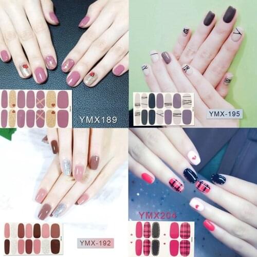 14Tips/Sheet Korea Style Full Nail Art Stickers Wraps Fingernail Patches Decals DIY Waterproof Manicure Strips Tool