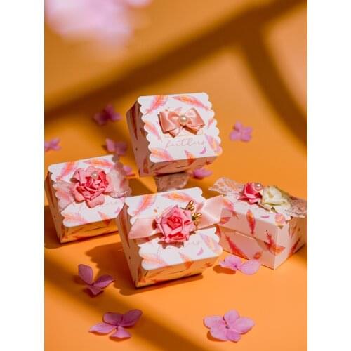 30Pcs Pink Square Gift Box Wedding Candy Packaging Bags Baby Shower Favors Chocolate Flower Party Supplies Wholesale