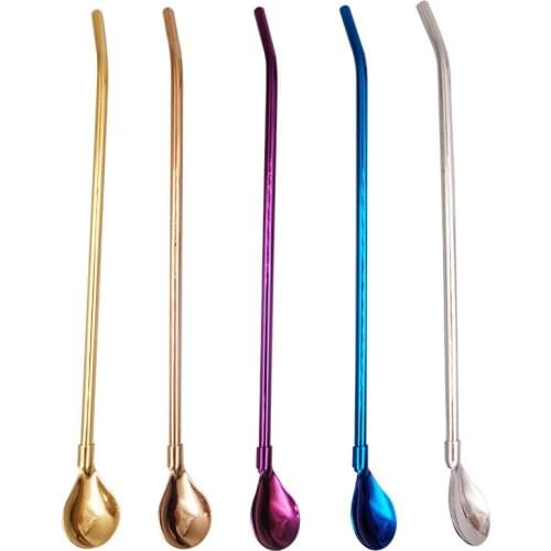 304 Stainless Steel Dual-purpose Straw Spoon Creative Coffee Drinking Straws Mixing Spoon Bar Accessory