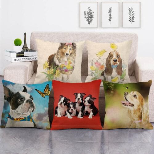 45cm*45cm summer happy dog design throw cushion cover linen/cotton sofa pillow cover decorative pillow case