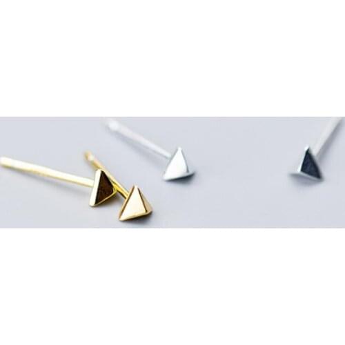 925 Sterling Silver Tiny Golden Triangle Stud Earrings Men Women A1458