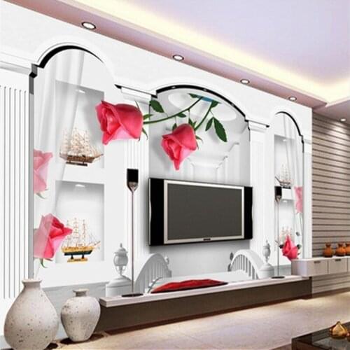 Beibehang Custom wallpaper 3d Large murals nonwoven fabric perspective Roman rose wallpaper bedroom cozy living room wall paper