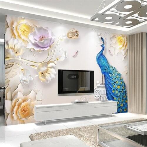 Beibehang custom Modern minimalist relief peacock TV Background photo Wall Papers Home Decor 3D Mural Wallpaper for living Room