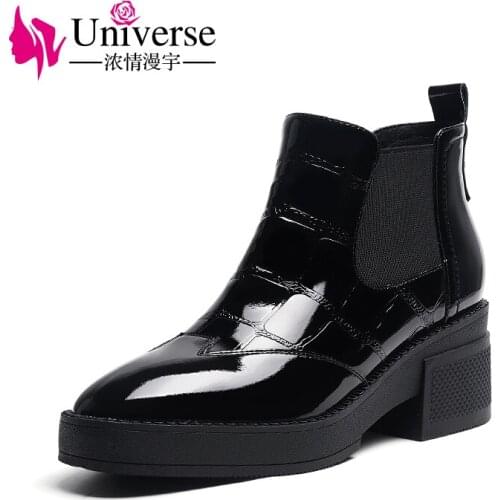 Universe Platform Chelsea Boots Women Shoes Round Toe Elastic Strap High Heel Ankle Women Boots 2019 Botas Mujer Invierno J297