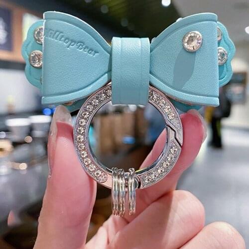 Diamond Cute Bow Design Leather Car Keychain Key Chian Key Shell Car Styling Accessories For Lady Girlfriend Gift