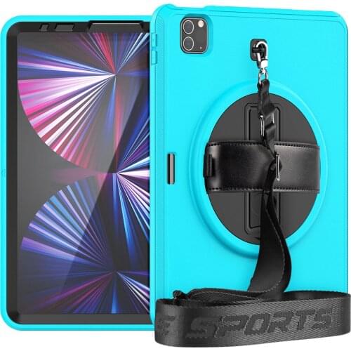 Tablet Case For iPad pro 11 2021 / iPad Air 4 10.9 360 Rotatable Kickstand with Hand&Neck Strap Drop protection Caver+Film+Pen