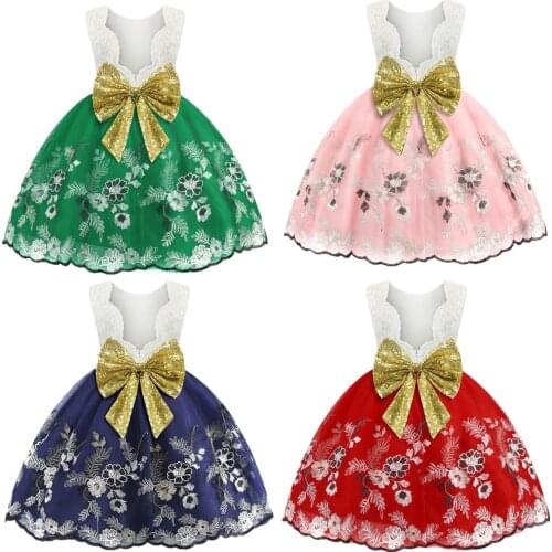 Kids Christmas Girls Dress Lace Wedding Dresses for Girls Open back Performance Gown Birthday Party New Year Ball Gown