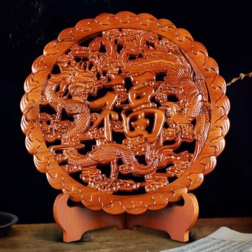 Home living room office lobby efficacious fortune good luck Mascot Money Drawing Dragon Phoenix lucky FENG SHUI Wood carving