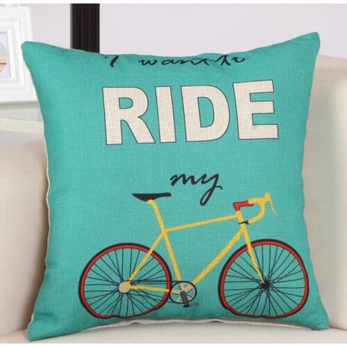 FLC, Bike Pattern Linen Cushion Cover Decorative Pillowcase Home Decor Sofa Throw Pillow Cover 45x45cm 15