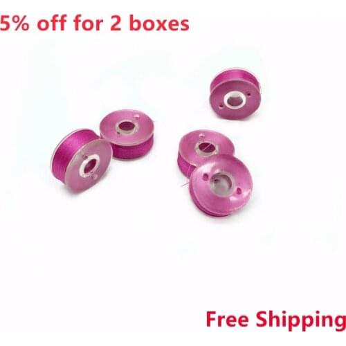 Hot Sale Pre-wound Bobbin Thread Polyester Rose Red Color Plastic Side Type L 75D/2 144PCS/BOX For Embroidery Machine