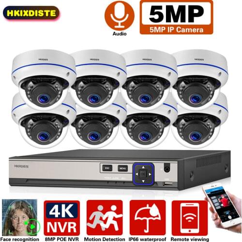 Human Face Record H.265+ 8CH POE NVR Kit 5MP POE Outdoor Camera CCTV Camera System Home Security Video Surveillance Set