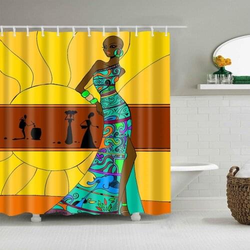 Brown Beautiful Lady on A Yellow Background Blue Pretty Skirt Bathroom shower curtain durable fabric mildew bathroom accessories