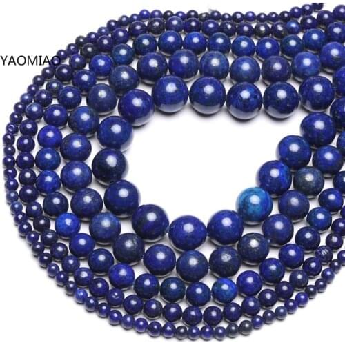 Natural Stone Lapis Lazuli Never lose Colour Round Beads 15" Strand 4 6 8 10 12 14MM Pick Size For Jewelry Making
