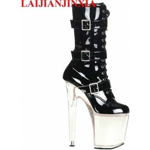 LAIJIANJINXIA New Gladiator Ankle Boots 20Cm Spike Super High Heels Platform 10Cm China Size 34-46 Buckle Fashion For Women Boot