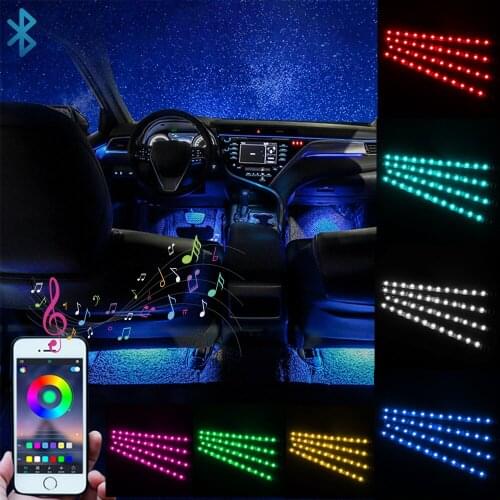 LEEPEE 4 in 1 Car Floor Atmosphere Lamp RGB LED Strip Lights App Bluetooth Control Sound Music Control Car Interior Lights