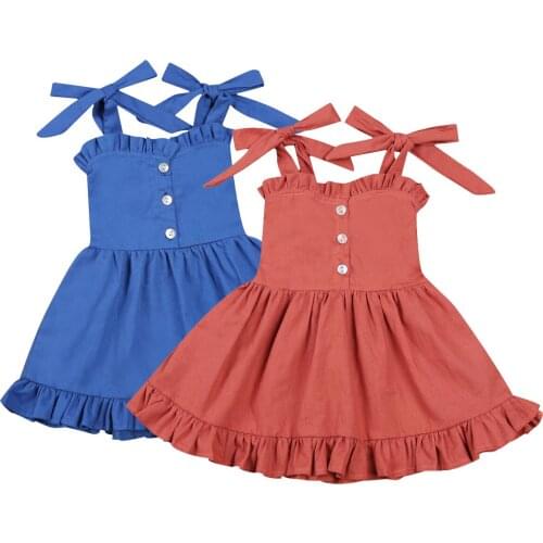 Summer Lovely Baby Girls Princess Dress 2 Colors Solid Ruffles Sleeveless Button A-Line Mini Sundress 0-24M